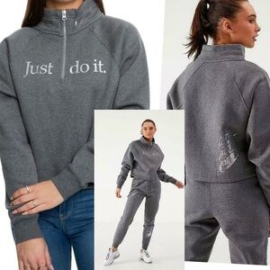 NIKE Sportswear Funnel-Neck 1/2 Zip Sweater Women Cotton Crop Sweatshirt M